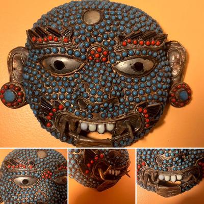 Mahakalah Nepalese Turquoise/Coral Stone Spiritual Mask (LR-RG)