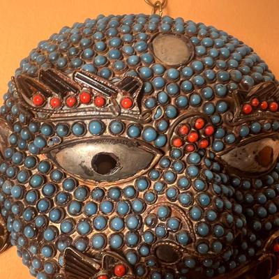 Mahakalah Nepalese Turquoise/Coral Stone Spiritual Mask (LR-RG)