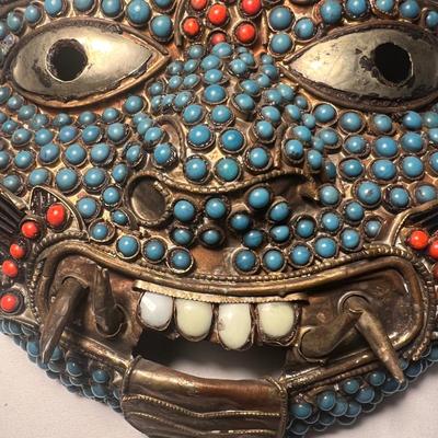Mahakalah Nepalese Turquoise/Coral Stone Spiritual Mask (LR-RG)