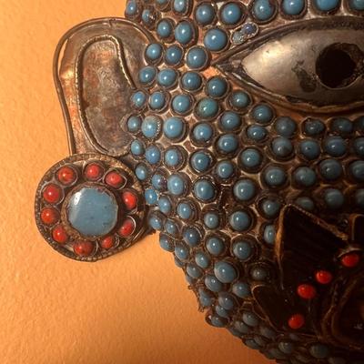 Mahakalah Nepalese Turquoise/Coral Stone Spiritual Mask (LR-RG)
