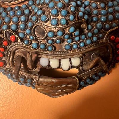 Mahakalah Nepalese Turquoise/Coral Stone Spiritual Mask (LR-RG)