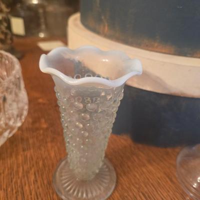 Vintage Anchor Hocking Moonstone Hobnail vase