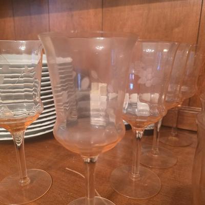 Pink depression glass set