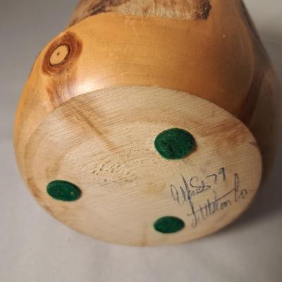 A Delicious Grouping of Wooden Fruit, Leaf Tray & Signed Vase (DR-SD)