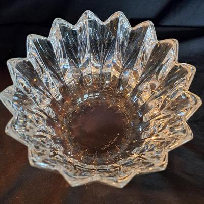 Lalique Crystal Prisms Sparrow Bowl & Orrefors Crystal Fleur Bowl (DR-SD)