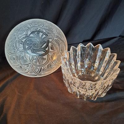 Lalique Crystal Prisms Sparrow Bowl & Orrefors Crystal Fleur Bowl (DR-SD)