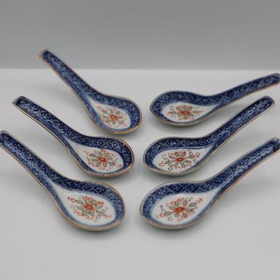 Set of Six Porcelain Soup Spoons