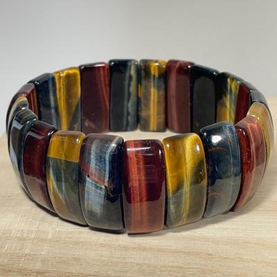Wide Tiger Eye Gemstone stretch Bracelet