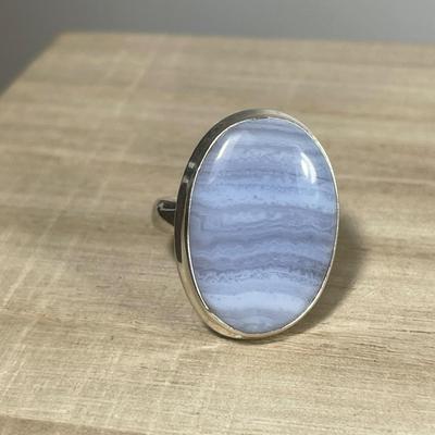 Blue Lace agate Sterling Ring 8