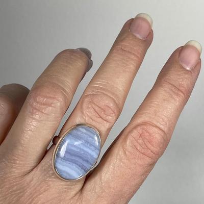 Blue Lace agate Sterling Ring 8
