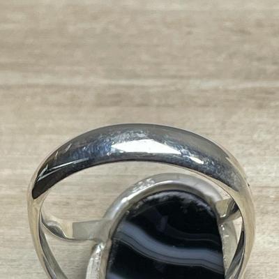 Banded Agate Sterling Silver Ring 7