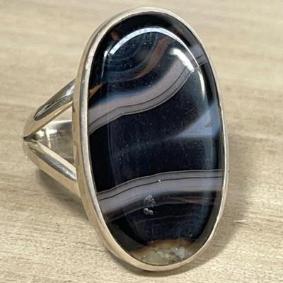 Banded Agate Sterling Silver Ring 7