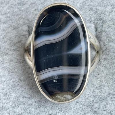 Banded Agate Sterling Silver Ring 7