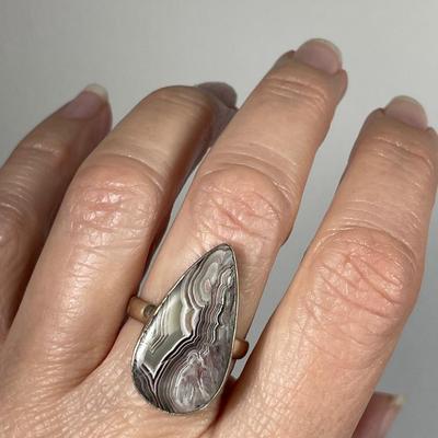 Crazy Lace Agate Sterling silver ring 9