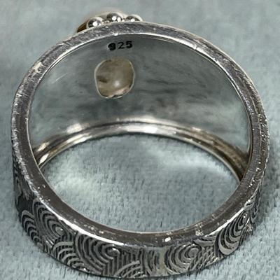 Wide band Moonstone Sterling Ring 7