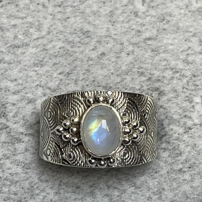 Wide band Moonstone Sterling Ring 7