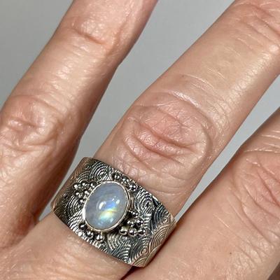 Wide band Moonstone Sterling Ring 7