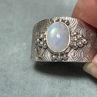 Wide band Moonstone Sterling Ring 7