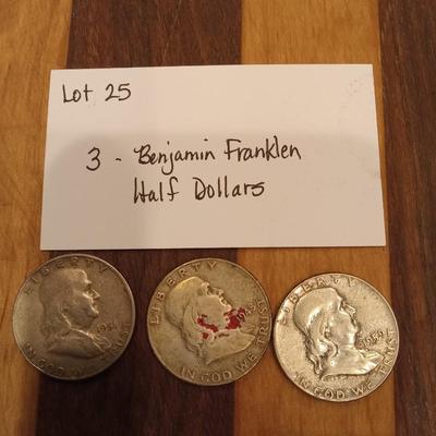 3 franklin 1/2 dollars