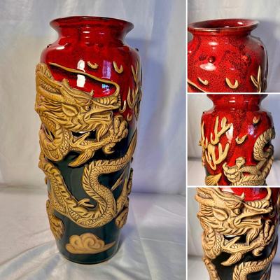 Always Azul Pottery Ornate Dragon Adorned Vase (LR-RG)