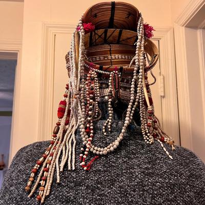 Tribal Headdress Made W/ Natural Fibers (LR-RG)