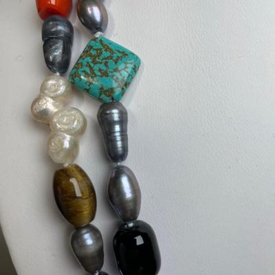 Multi Gemstone Necklace with Pearls