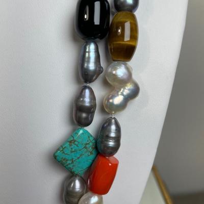 Multi Gemstone Necklace with Pearls