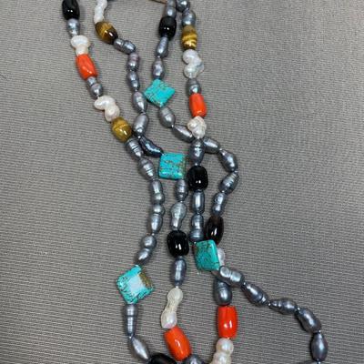 Multi Gemstone Necklace with Pearls