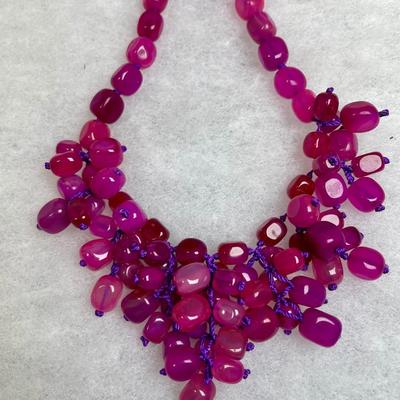 Dyed Pink Agate beaded Sterling Necklace