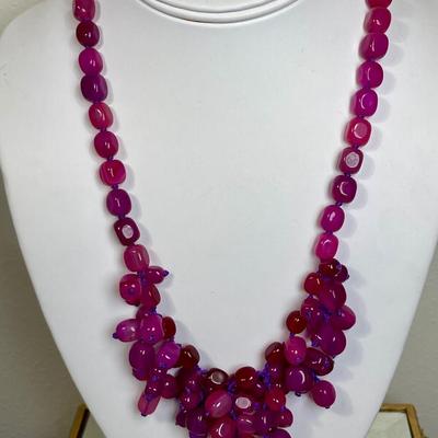 Dyed Pink Agate beaded Sterling Necklace