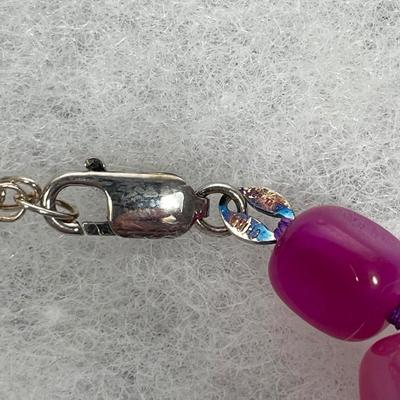Dyed Pink Agate beaded Sterling Necklace