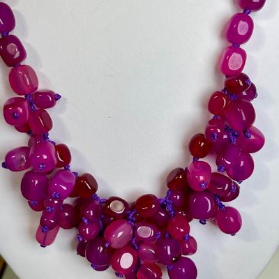 Dyed Pink Agate beaded Sterling Necklace