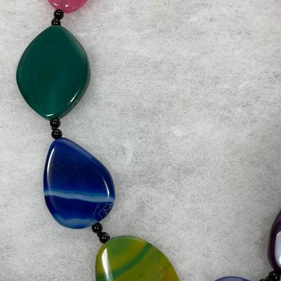 Long Dyed Agate Sterling Silver Necklace