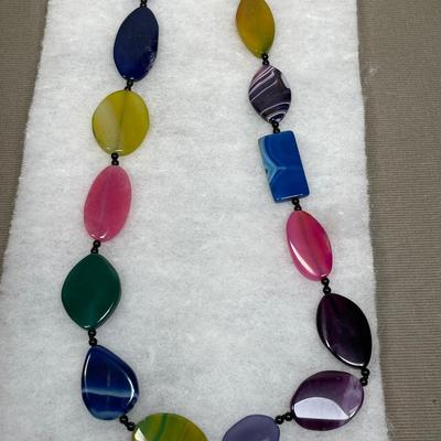 Long Dyed Agate Sterling Silver Necklace