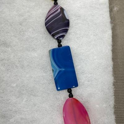 Long Dyed Agate Sterling Silver Necklace