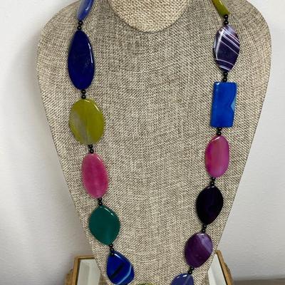 Long Dyed Agate Sterling Silver Necklace