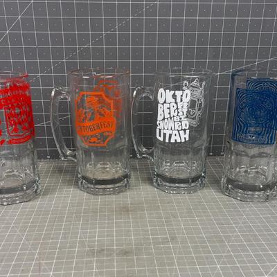 (4) Collectible OCTOBER FEST from SNOWBIRD Large Glass Steins