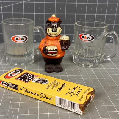 Awesome! A & W Bear Cast Iron, Minatare Mugs and Candy 