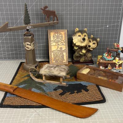 Moose, Plaque, Music Box on the Sewing Machine Etc. 