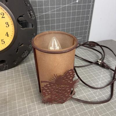 Rustic Metal Moose Clock, Candle Holder & Light