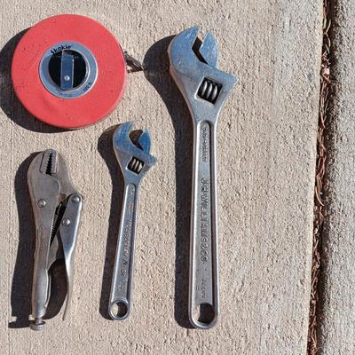 CRESCENT WRENCHES, VISE GRIPS, 100 FT MEASURING TAPE AND MORE