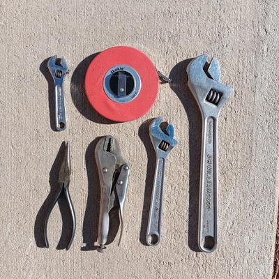 CRESCENT WRENCHES, VISE GRIPS, 100 FT MEASURING TAPE AND MORE