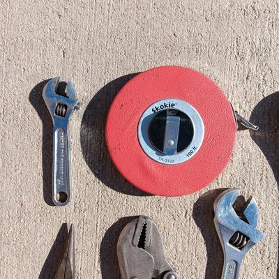 CRESCENT WRENCHES, VISE GRIPS, 100 FT MEASURING TAPE AND MORE