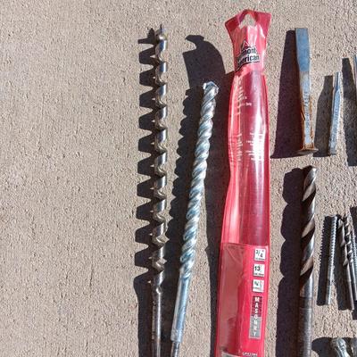 VARIETY OF DRILL BITS, TAPE MEASURE, PLIERS, AWLS AND MORE