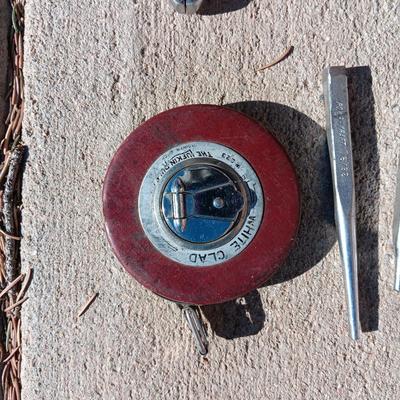 VARIETY OF DRILL BITS, TAPE MEASURE, PLIERS, AWLS AND MORE