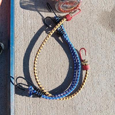 CROW BAR, TROUBLE LIGHT, GAS CAN, BUNGEE CORDS, HEADLIGHT AND ZIP TIES
