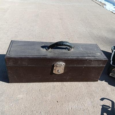 S & K tOOLS METAL LOCKING TOOL BOX, PLASTIC TOOL BOX, LARGE CAULKING GUN AND MORE