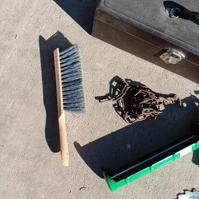 S & K tOOLS METAL LOCKING TOOL BOX, PLASTIC TOOL BOX, LARGE CAULKING GUN AND MORE