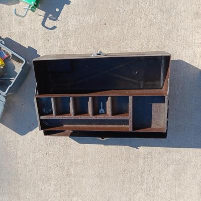 S & K tOOLS METAL LOCKING TOOL BOX, PLASTIC TOOL BOX, LARGE CAULKING GUN AND MORE