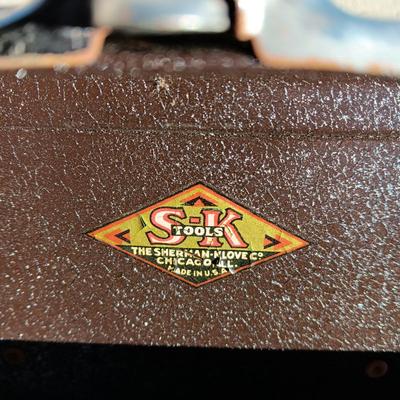 S & K tOOLS METAL LOCKING TOOL BOX, PLASTIC TOOL BOX, LARGE CAULKING GUN AND MORE